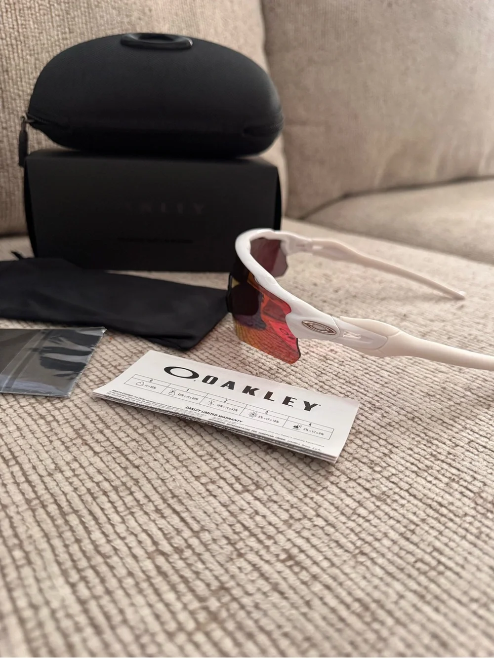 Oakley White Frame Sunglasses with Red-Pink-Orange Mirrored Lens